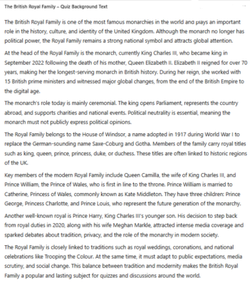 British Royal Family Overview quiz