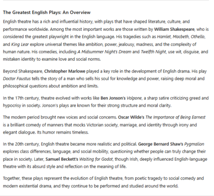 Photo of a course on  Greatest English Plays Overview