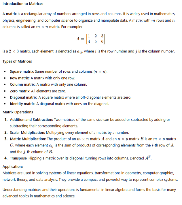 Photo of a course on  Introduction to Matrices Concepts
