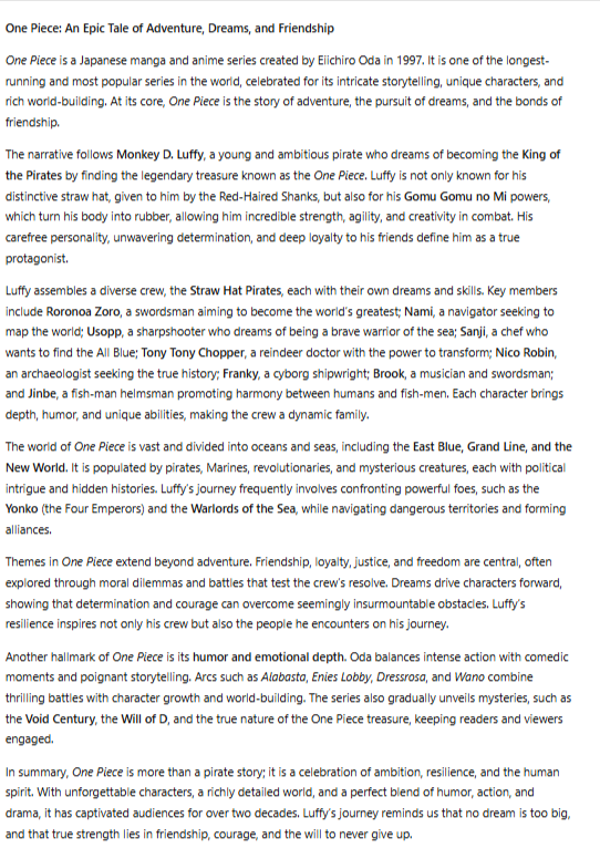 Photo of a course on  One Piece: Adventure, Dreams, Friendship