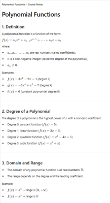 Polynomial Functions Course Notes quiz