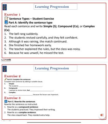 Photo of a course on  Sentence Types Student Exercise