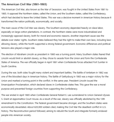 The American Civil War Overview quiz