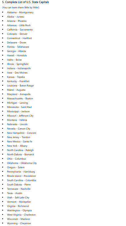 Photo of a course on  U.S. State Capitals List