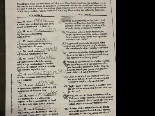 Vocabulary Matching Exercise quiz