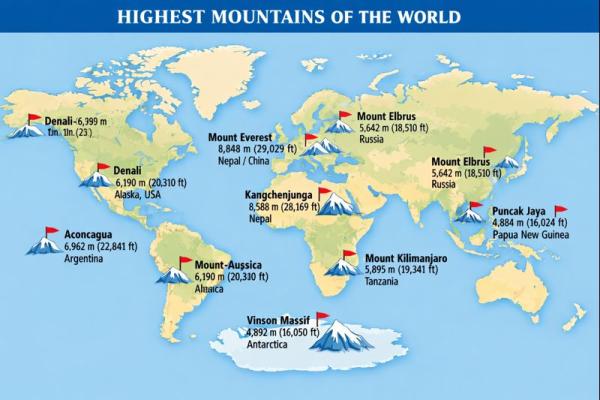 World's Highest Mountains Map quiz