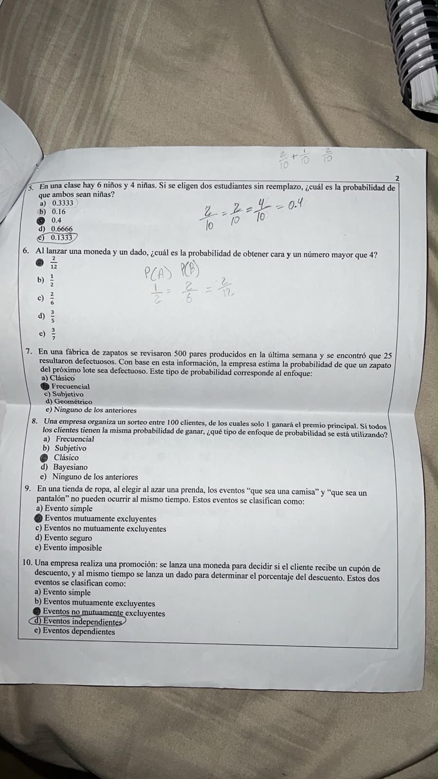 Foto de un curso de  Exercices de Probabilités et Statistiques