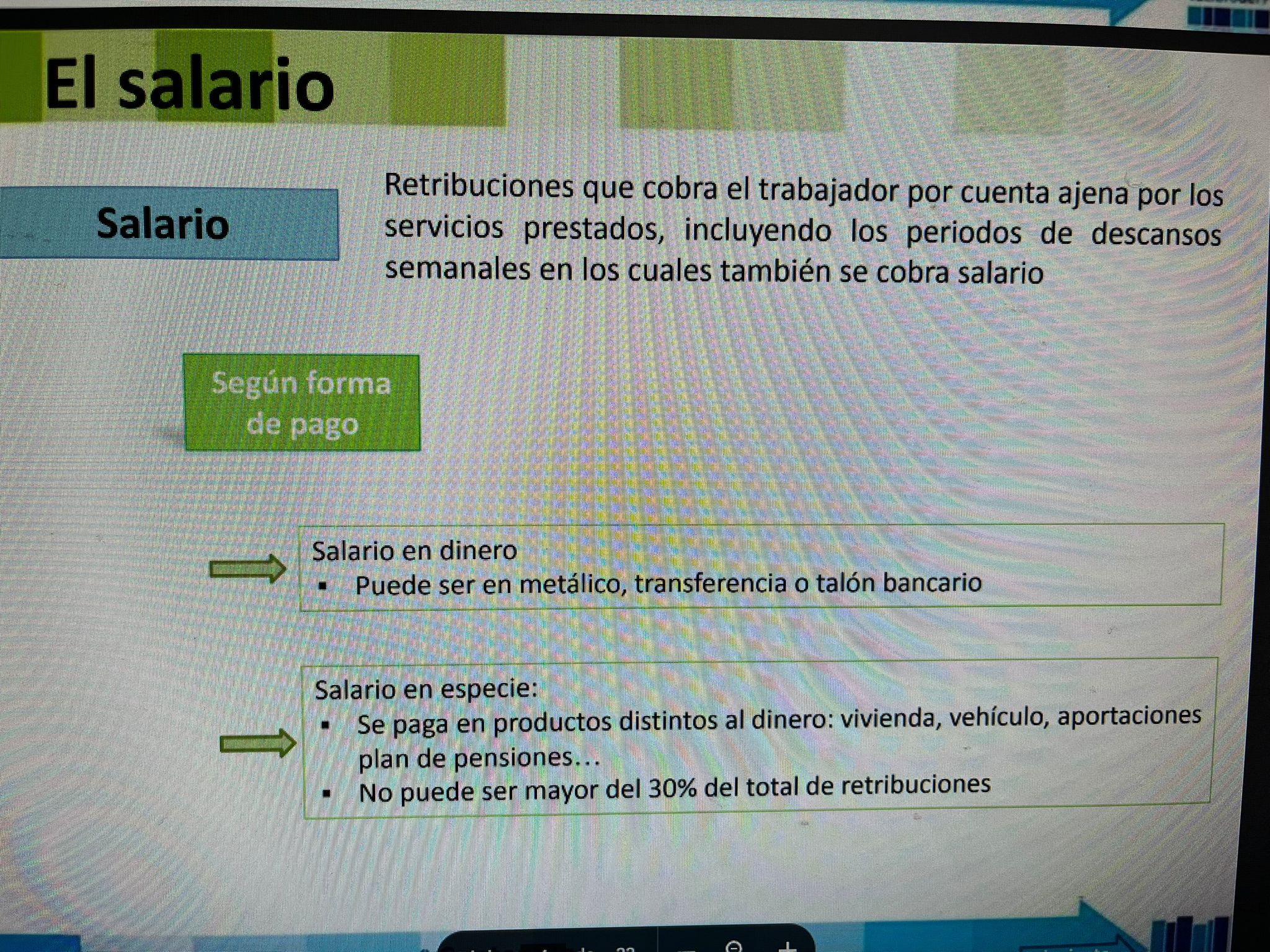Foto de un curso de  Formas de pago del salario