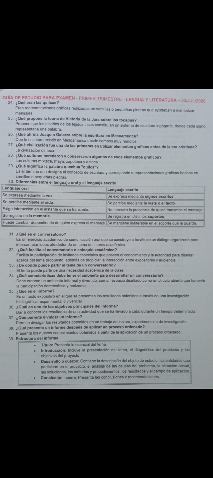 Foto de un curso de  Guía de Estudio de Lengua