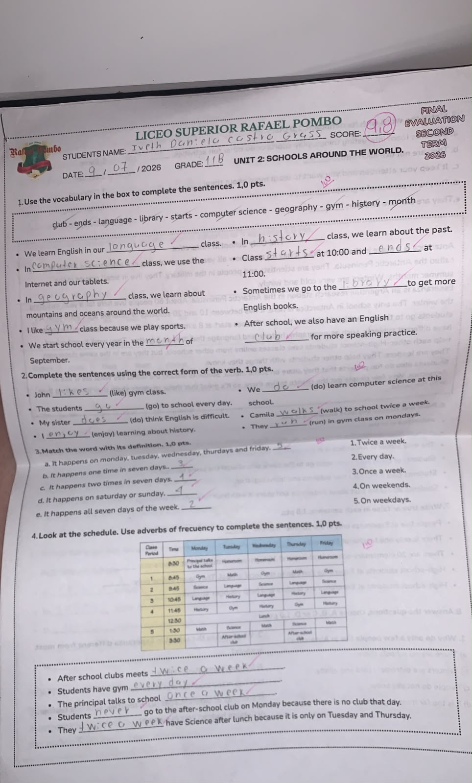 Foto de un curso de  Horario y Materias Escolares
