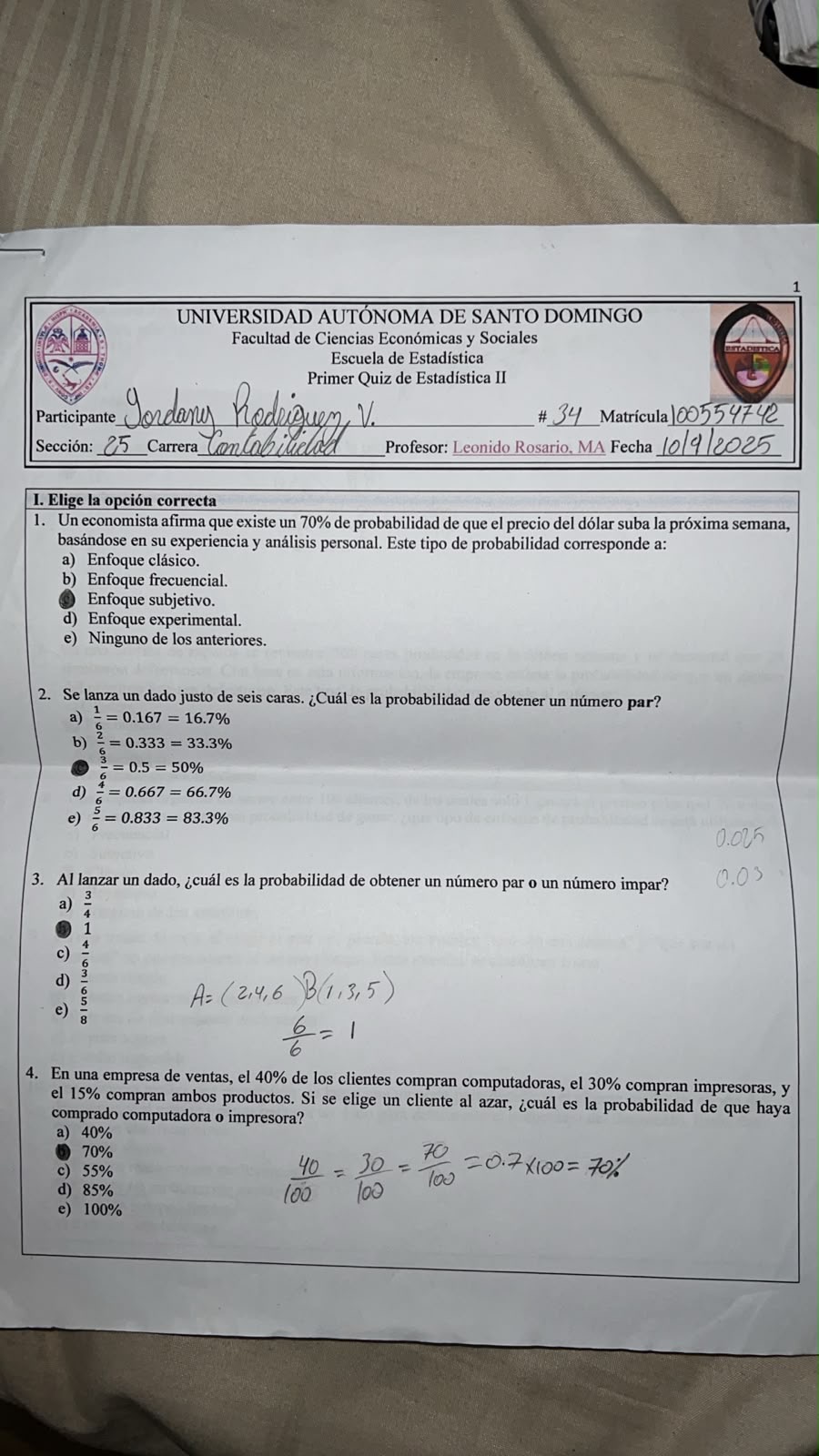 Foto de un curso de  Quiz de Statistiques II