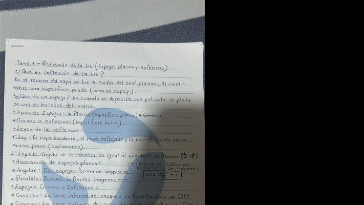 Foto de un curso de  Reflexión de la luz: Espejos