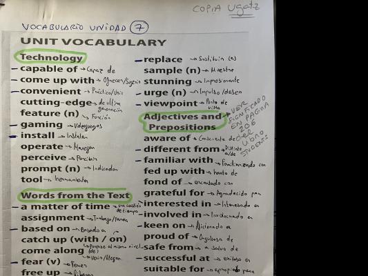 Foto de un curso de  Vocabulario Unidad 7