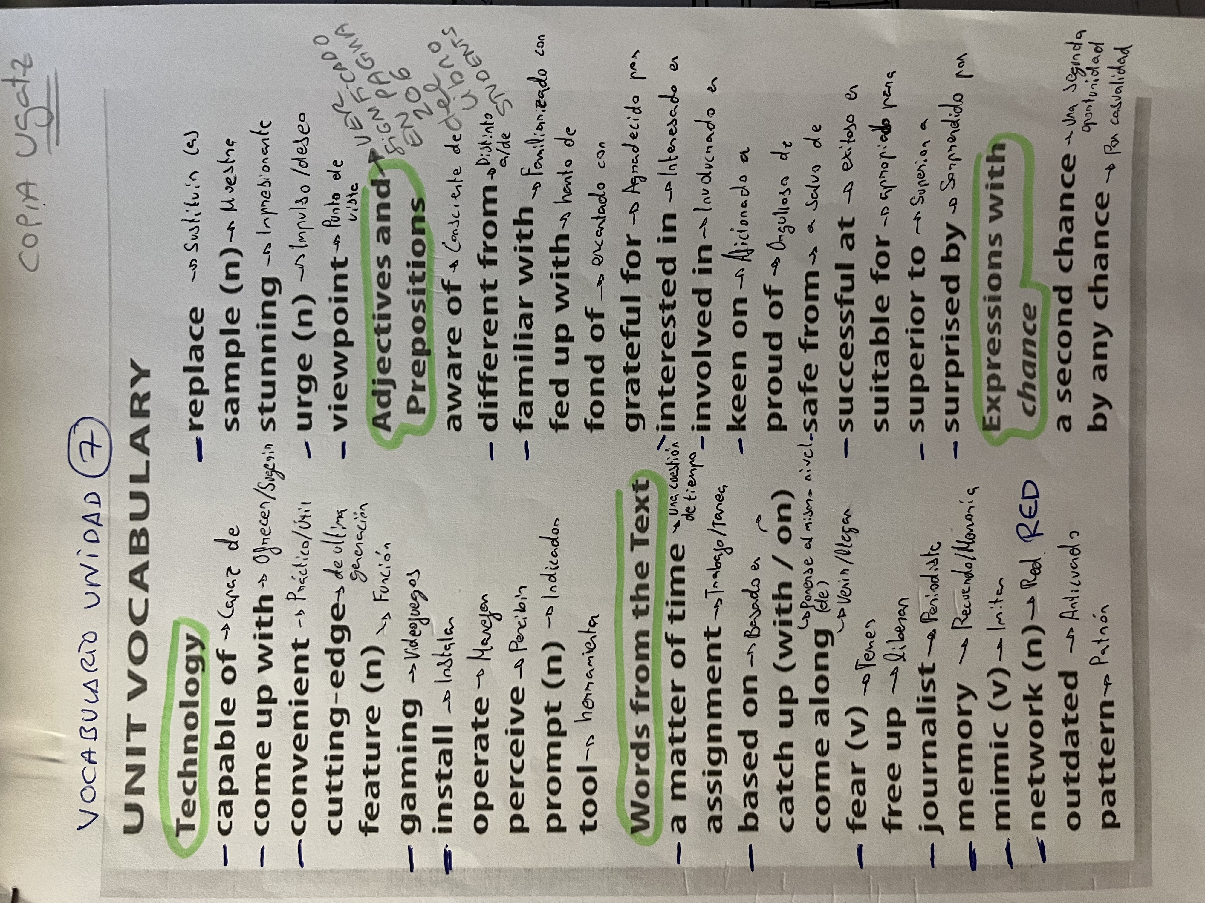Foto de un curso de  Vocabulario Unidad 7