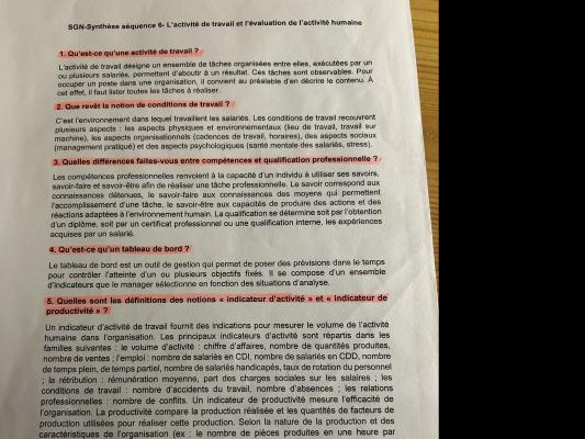 Photo d'un cours de  Activité et évaluation du travail