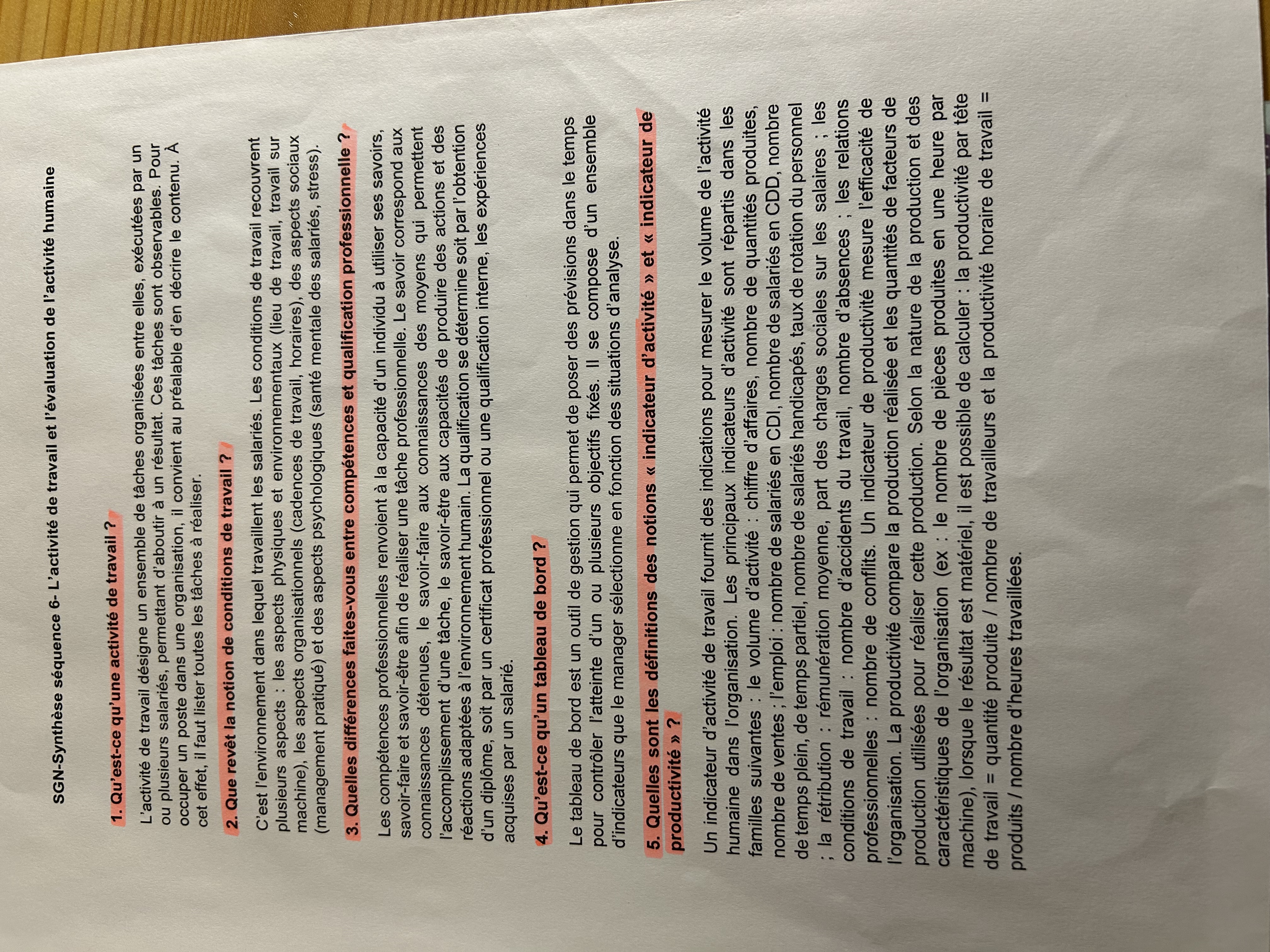 Photo d'un cours de  Activité et évaluation du travail