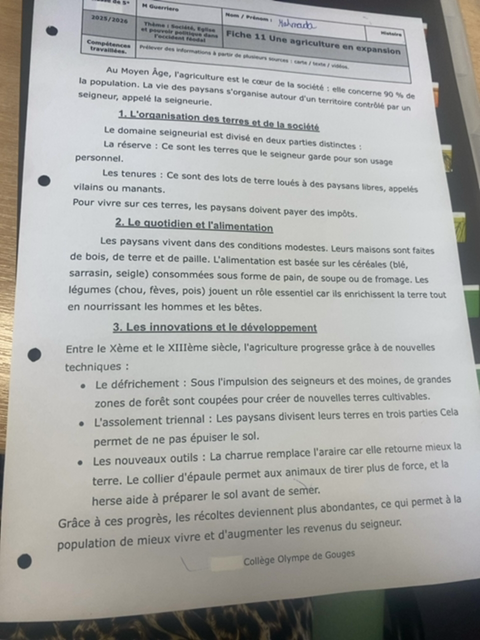 Photo d'un cours de  Agriculture médiévale en expansion