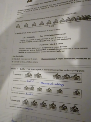 Photo d'un cours de  Analyse du mouvement en physique