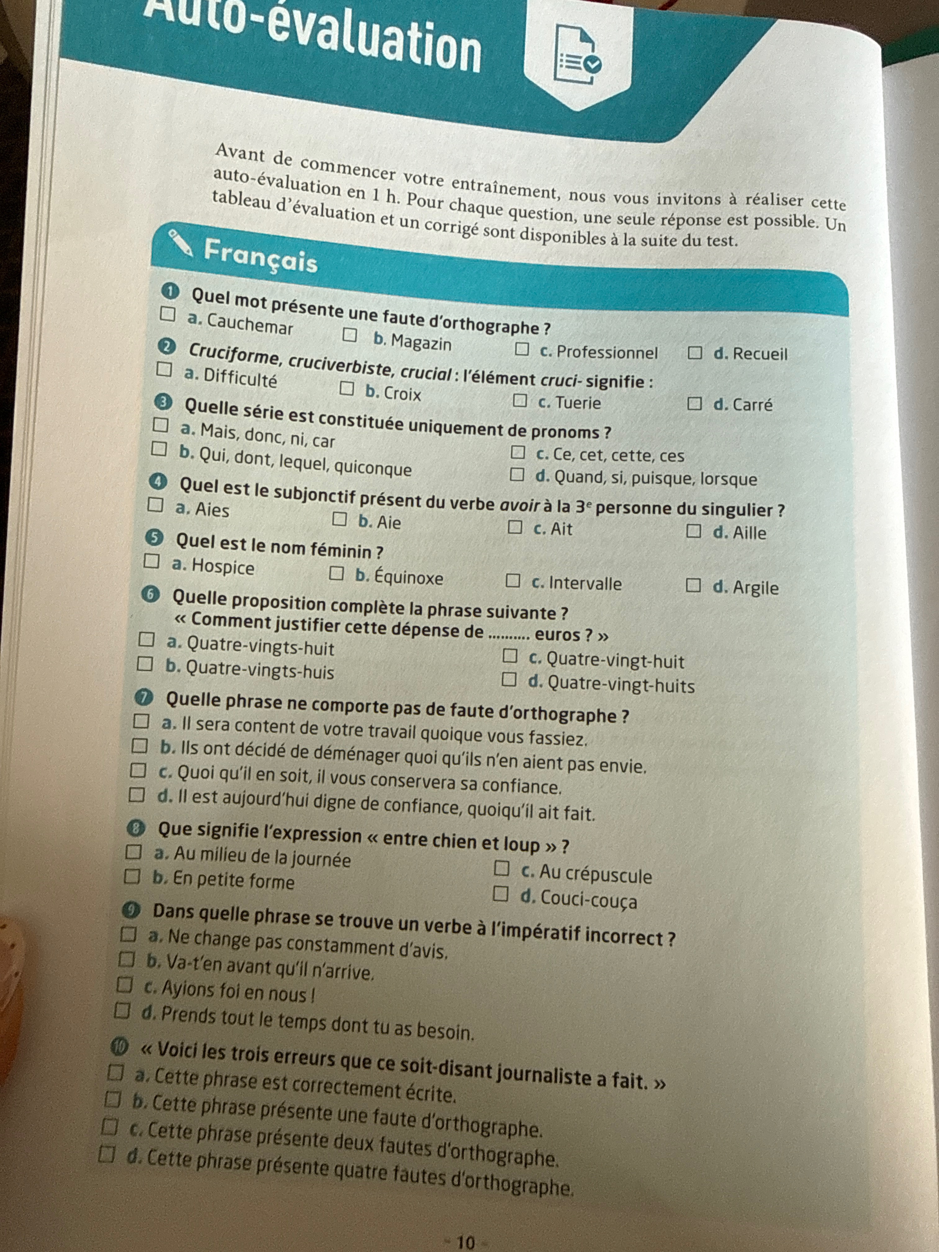 Photo d'un cours de  Auto-évaluation en langue française