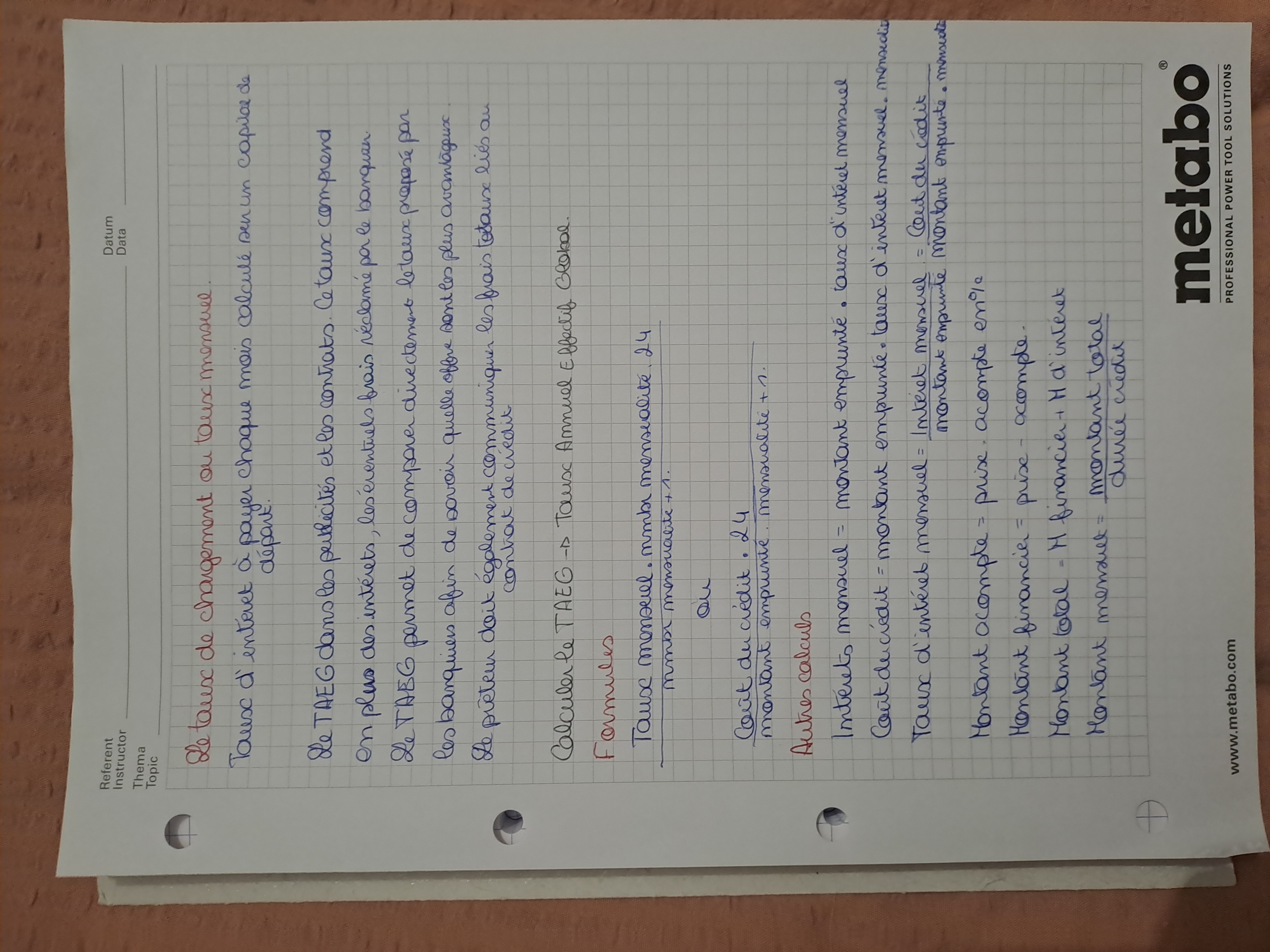 Photo d'un cours de  Calcul des taux d'intérêt