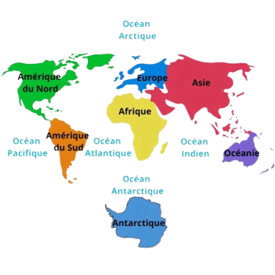 photo  Carte des continents et océans quiz