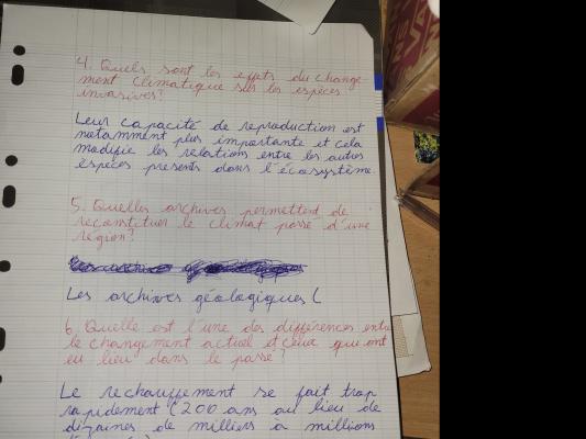 Photo d'un cours de  Changement Climatique et Archives Géologiques