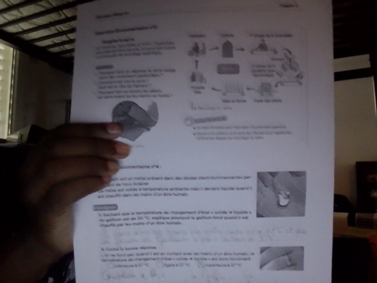 Photo d'un cours de  Changements d'état de la matière