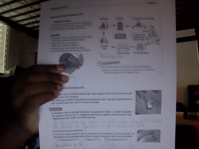 Photo d'un cours de  Changements d'état de la matière