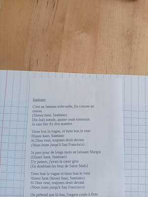 Photo d'un cours de  Chanson populaire "Santiano"