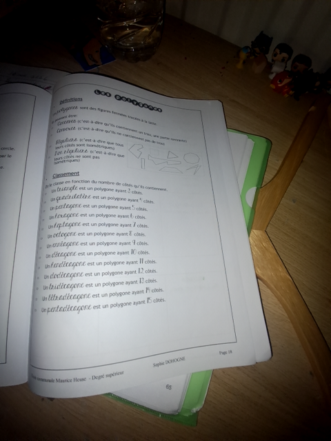 Photo d'un cours de  Classification des polygones géométriques