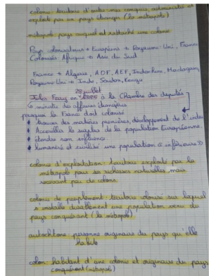 Photo d'un cours de  Colonisation et discours de Ferry