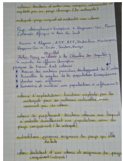 Photo d'un cours de  Colonisation et discours de Ferry
