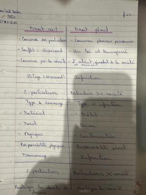 Photo d'un cours de  Comparaison Droit Civil et Pénal