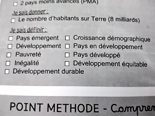 Photo d'un cours de  Concepts de Développement Économique