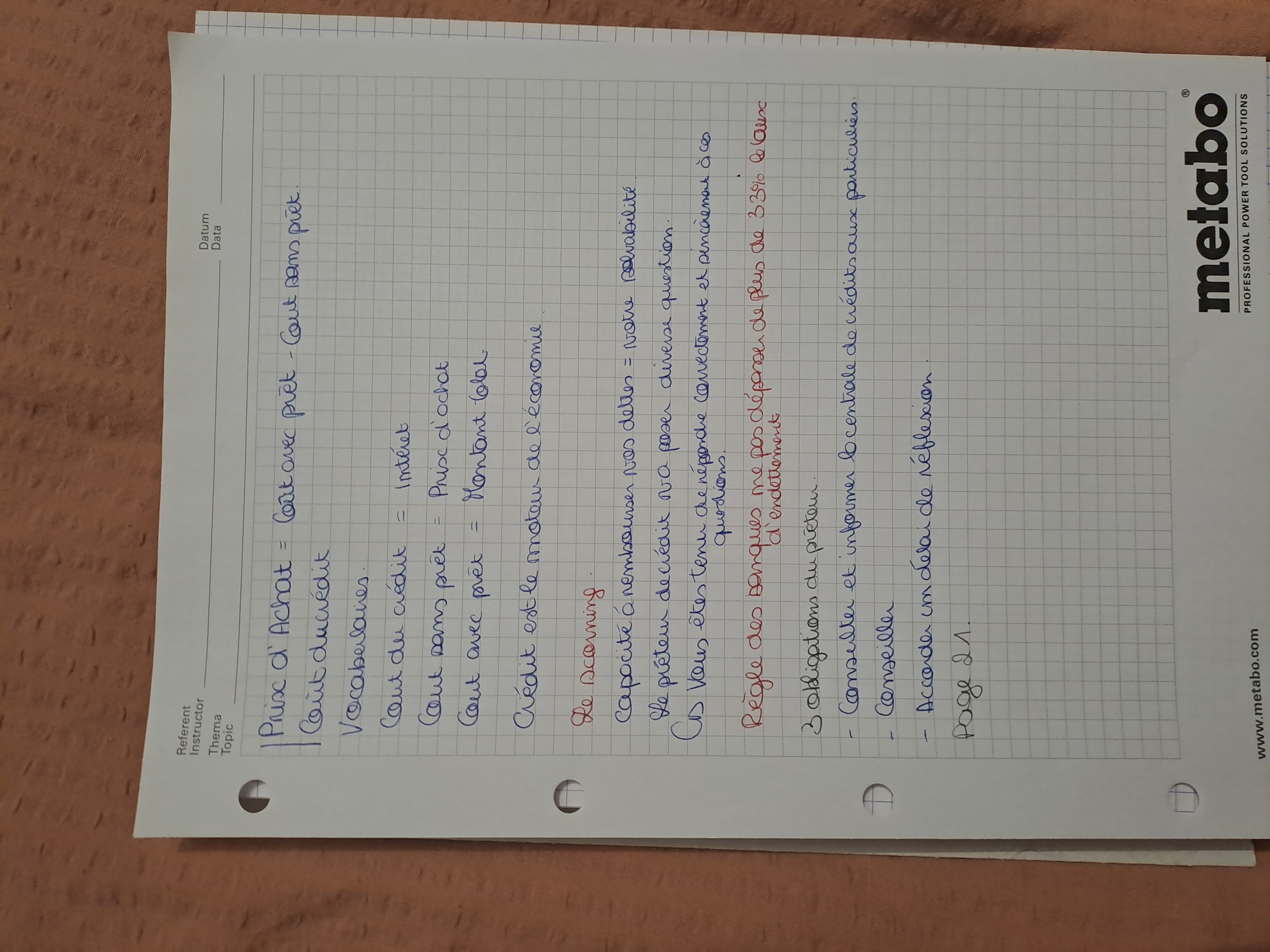 Photo d'un cours de  Concepts financiers et obligations bancaires