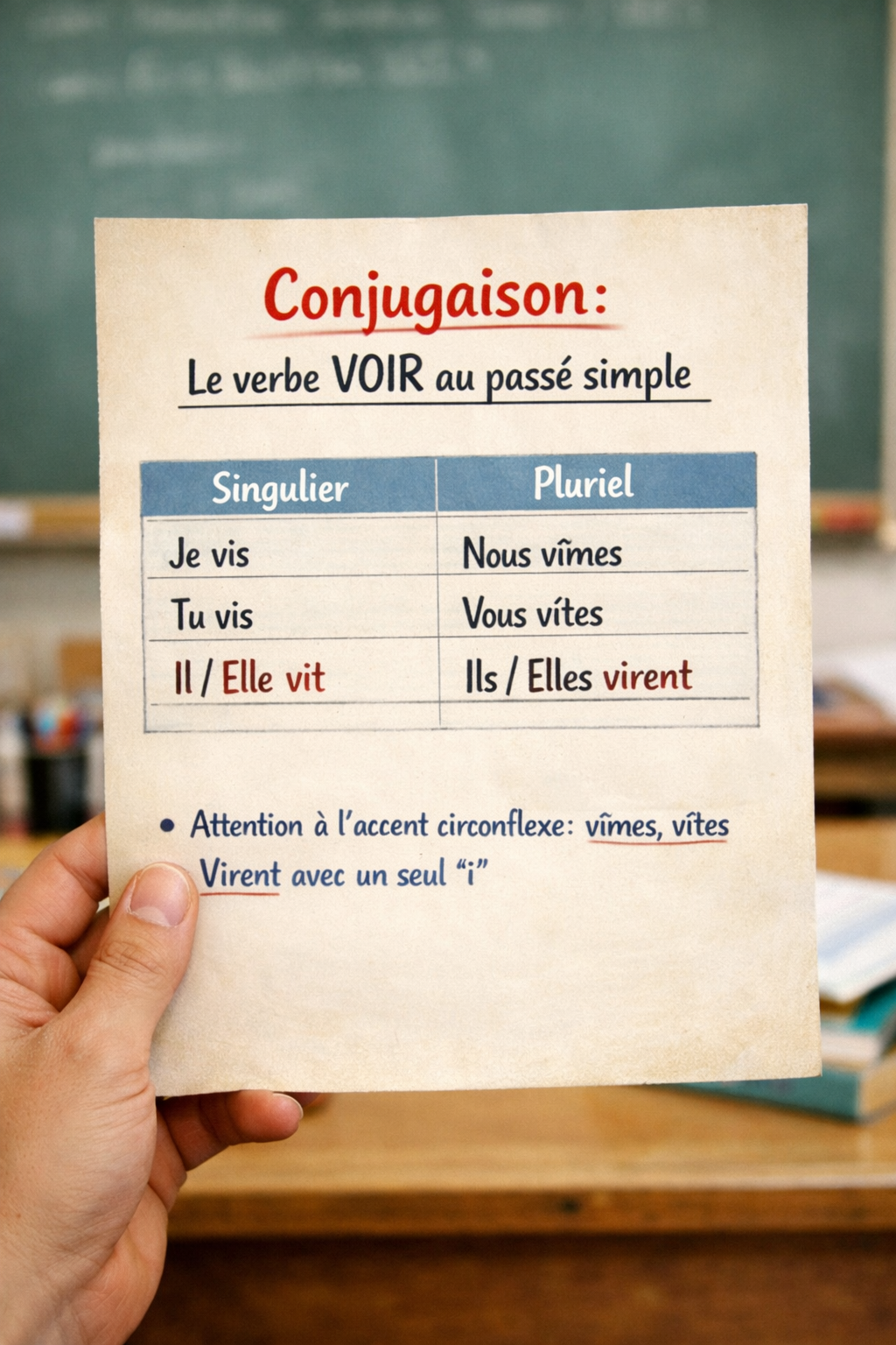 Photo d'un cours de  Conjugaison du verbe voir