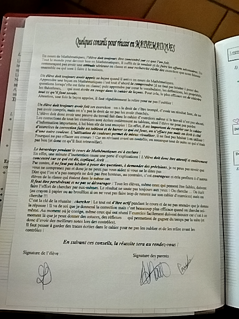 Photo d'un cours de  Conseils pour réussir en mathématiques