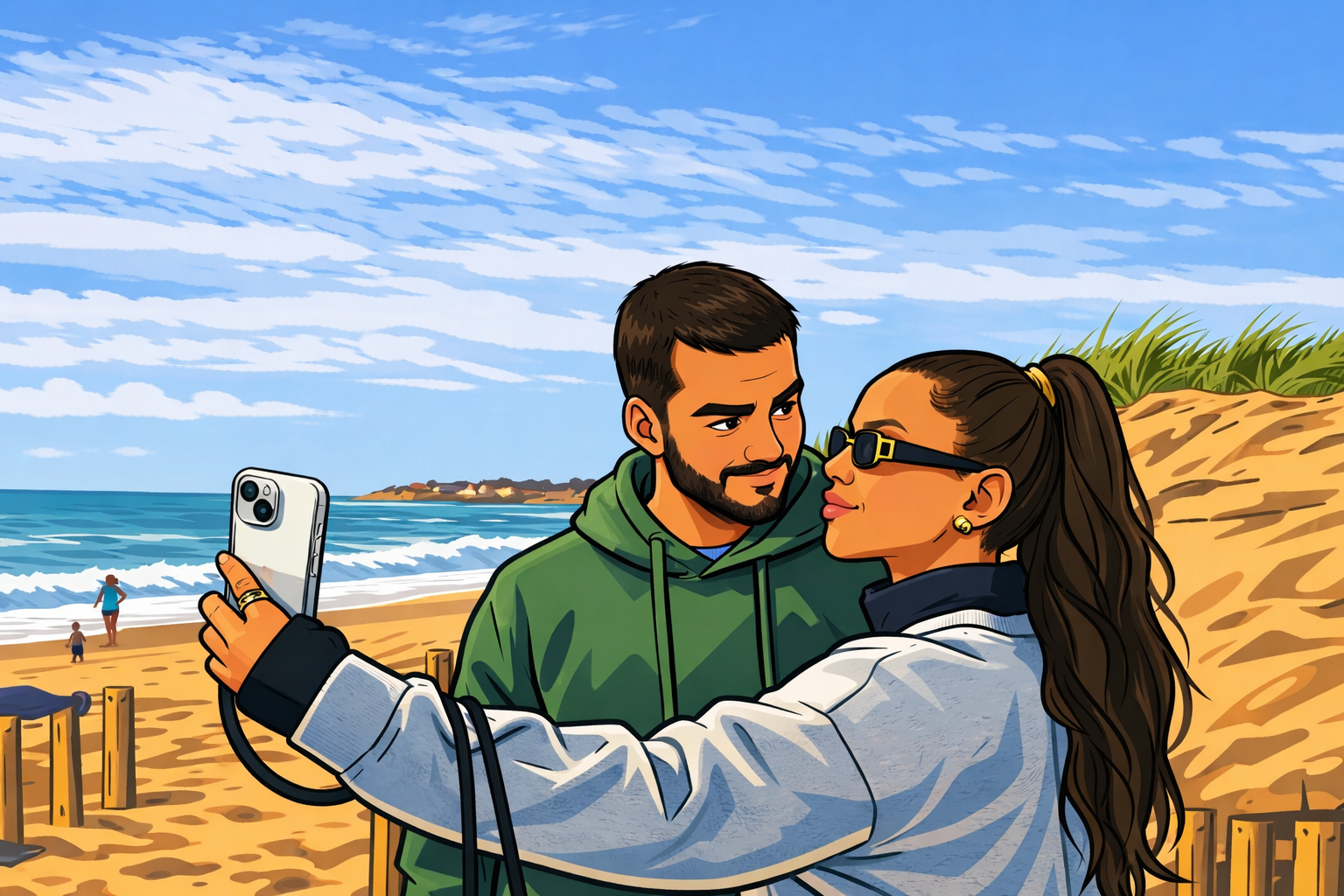 Photo d'un cours de  Couple en selfie à la plage