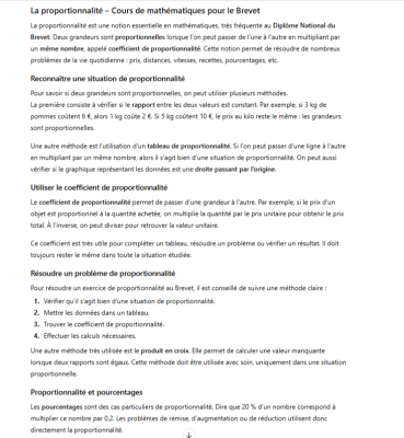 Cours de proportionnalité pour Brevet quiz