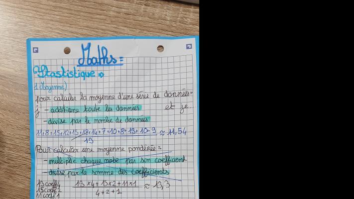 Photo d'un cours de  Cours de Statistiques en Maths