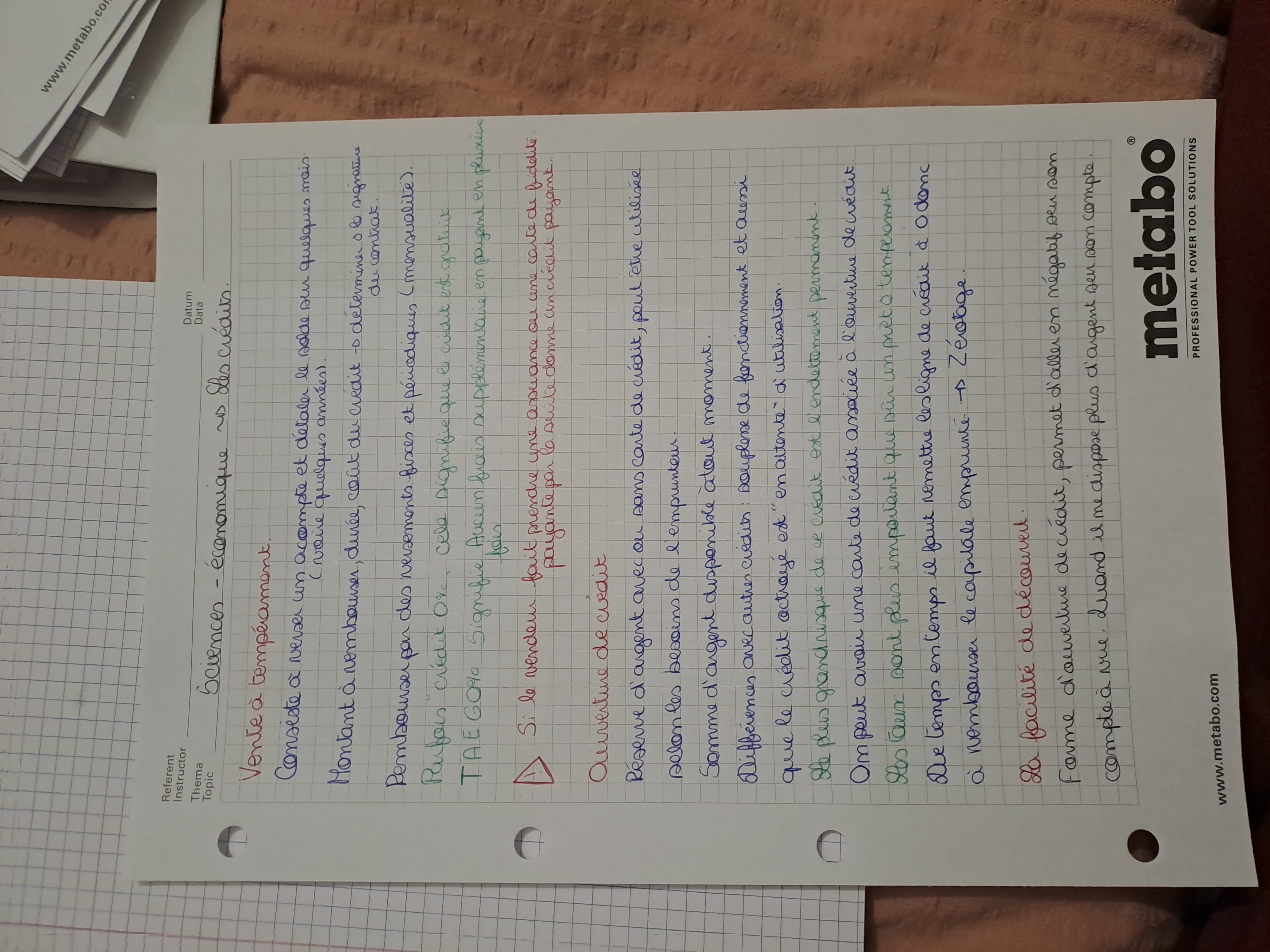 Photo d'un cours de  Crédits et leurs Fonctionnements