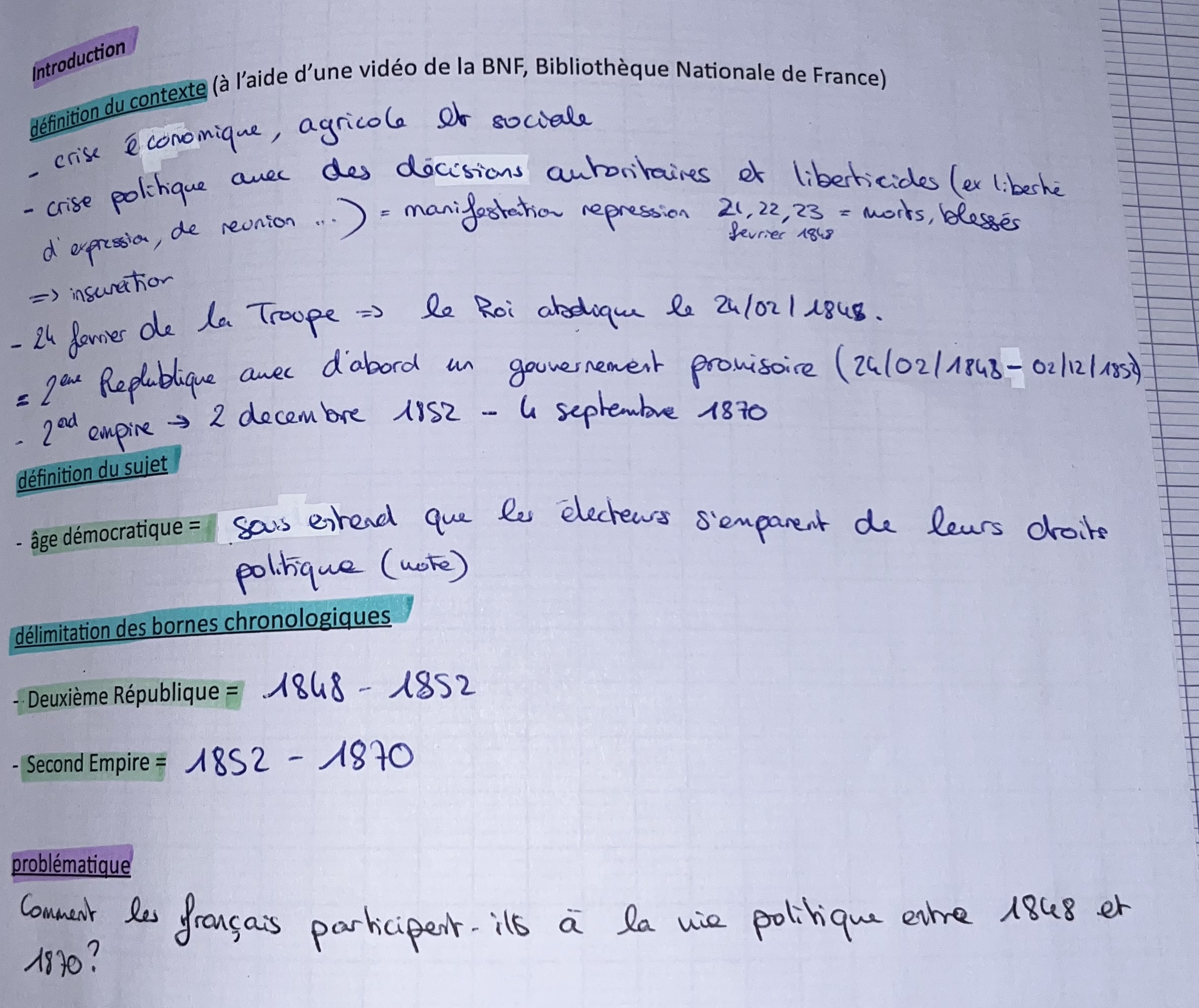 Photo d'un cours de  Crises et Révolutions en France