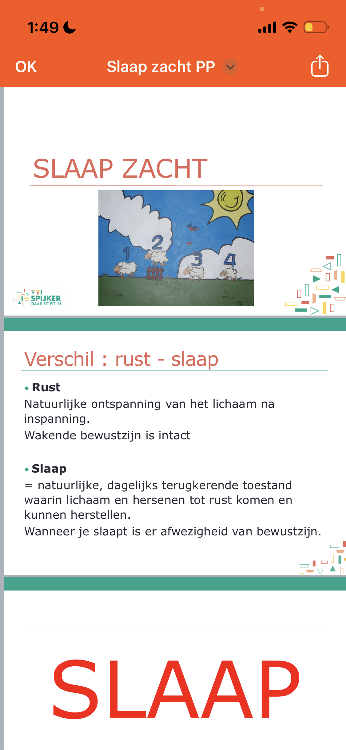 Photo d'un cours de  Différences entre repos et sommeil