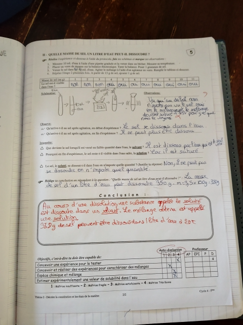 Photo d'un cours de  Dissolution des substances en chimie