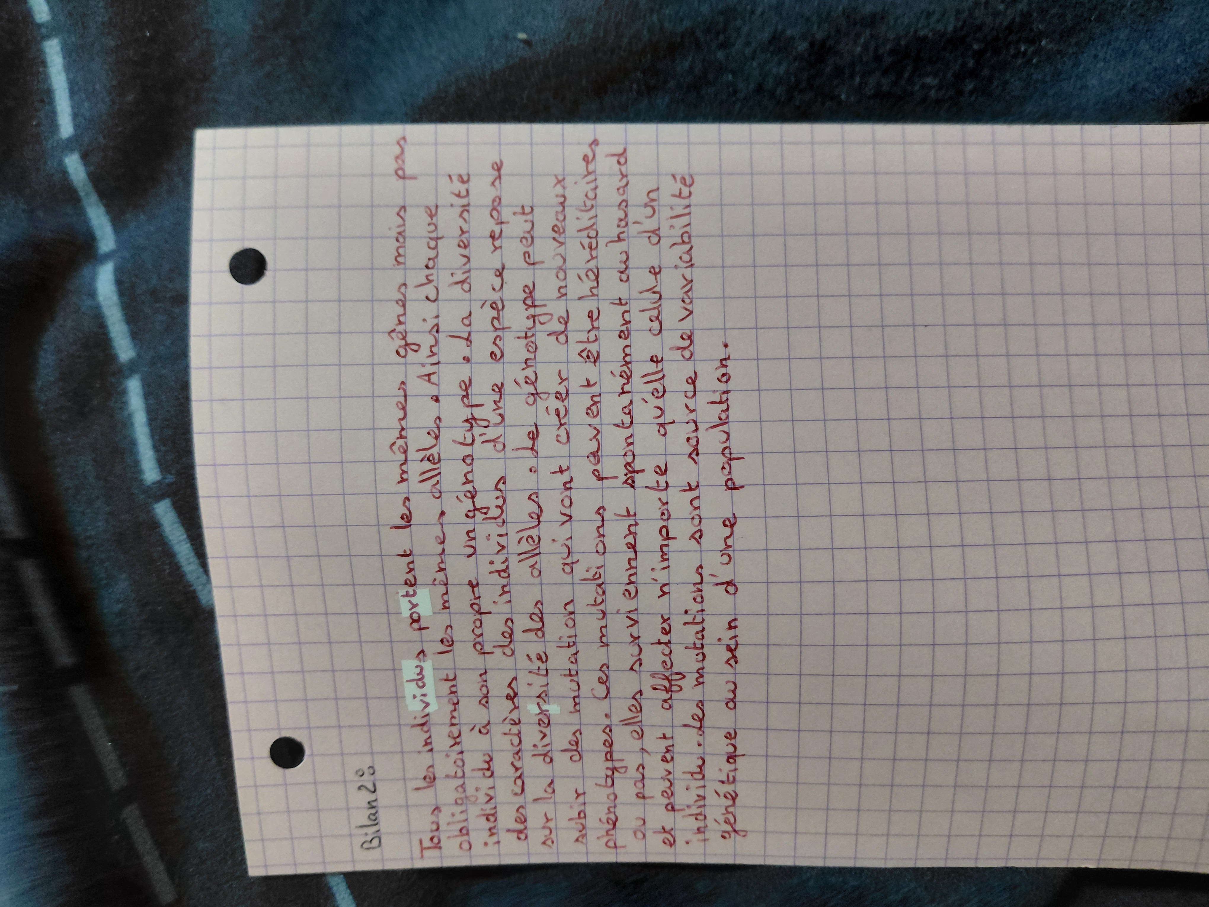 Photo d'un cours de  Diversité et Variabilité Génétique