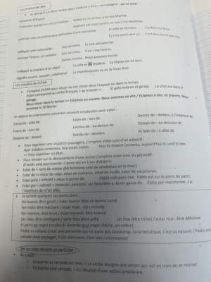 Photo d'un cours de  Emplois des verbes ser et estar