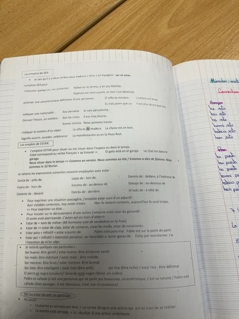 Photo d'un cours de  Emplois des verbes ser et estar