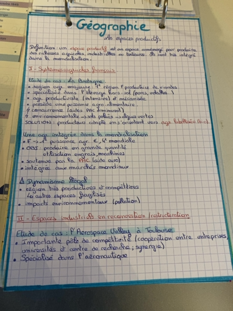 Photo d'un cours de  Espaces Productifs en Géographie