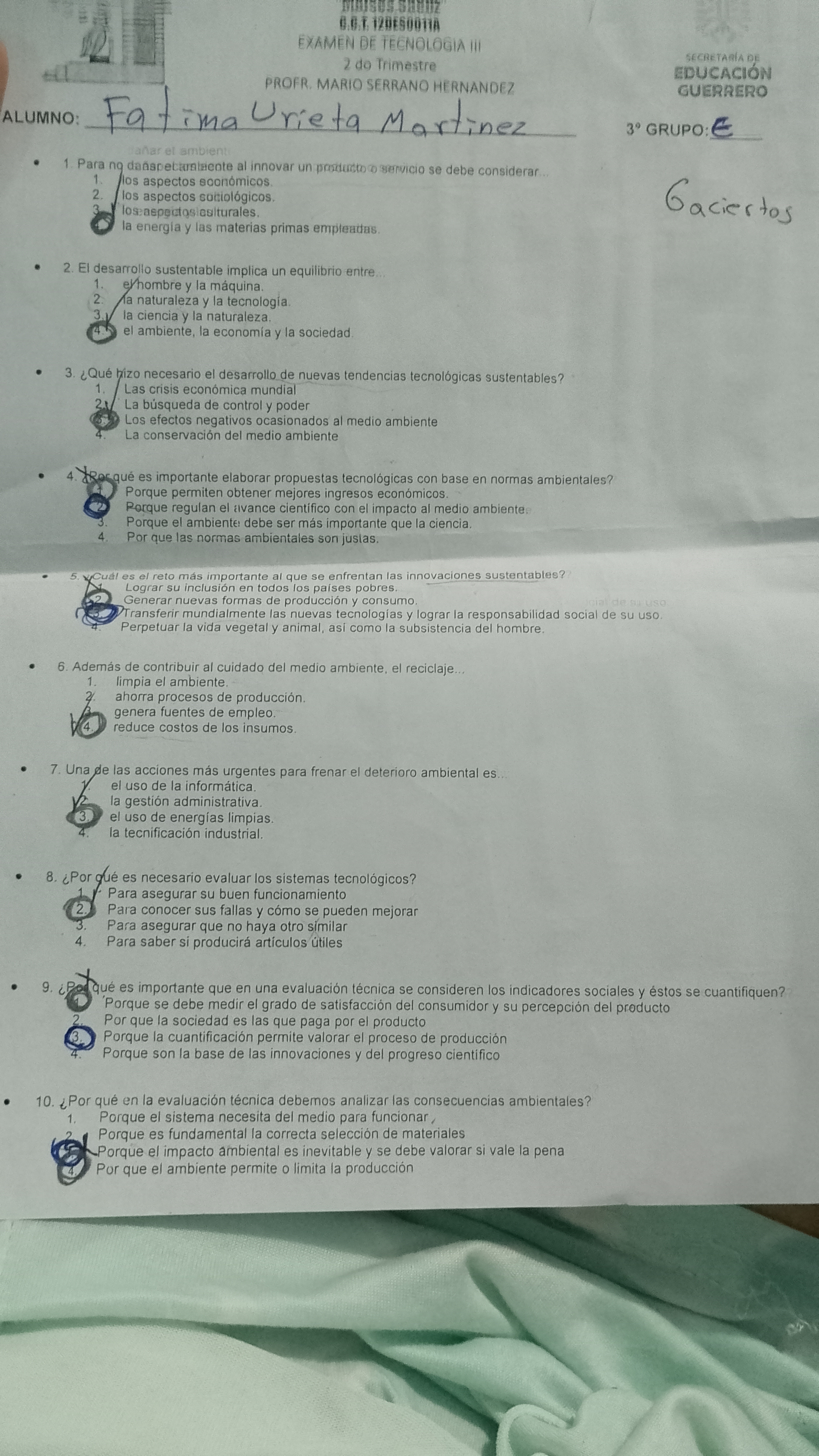 Photo d'un cours de  Examen Technologie et Environnement