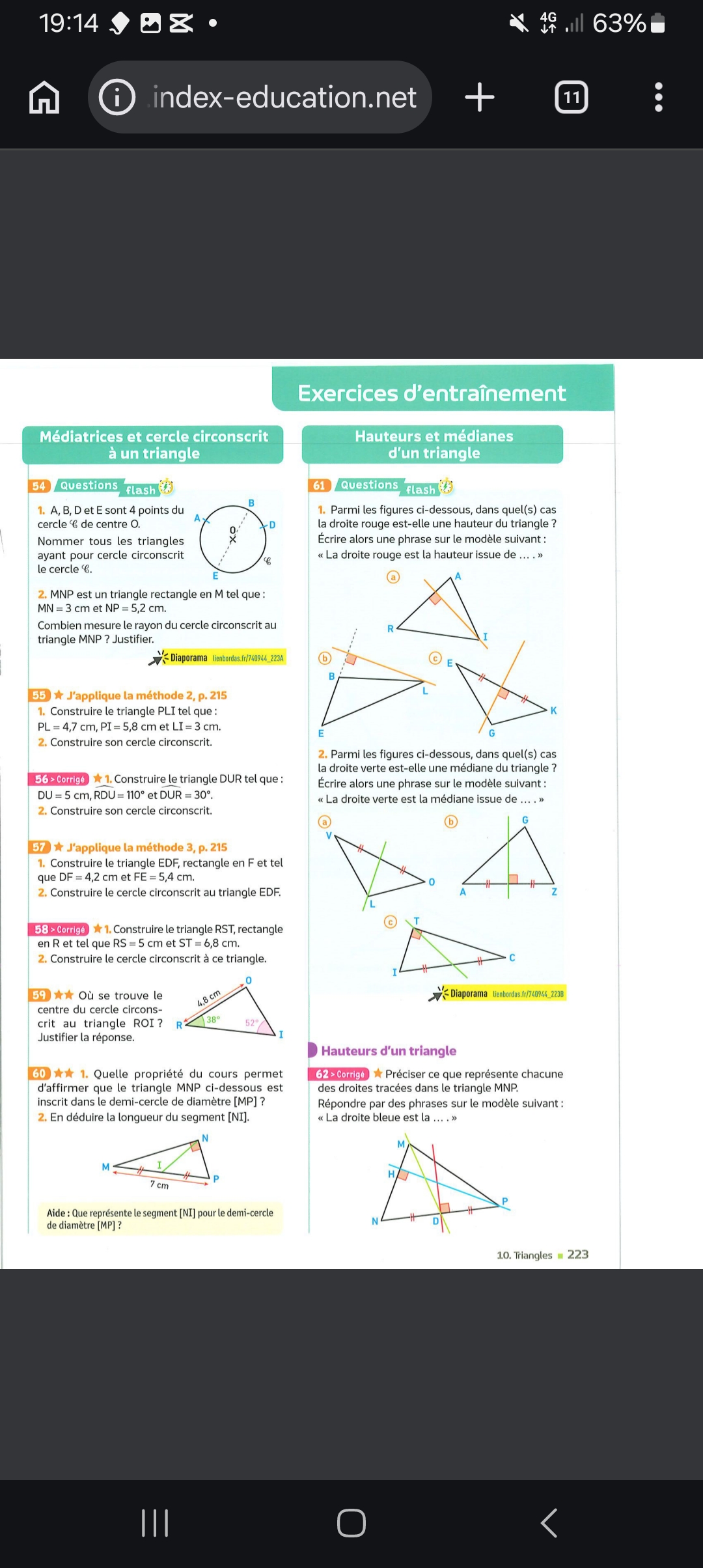 Photo d'un cours de  Exercices Géométrie Triangles